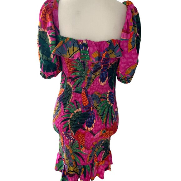 FARM RIO Smocked Tropical Toucan Dress Size Medium - Picture 3 of 4